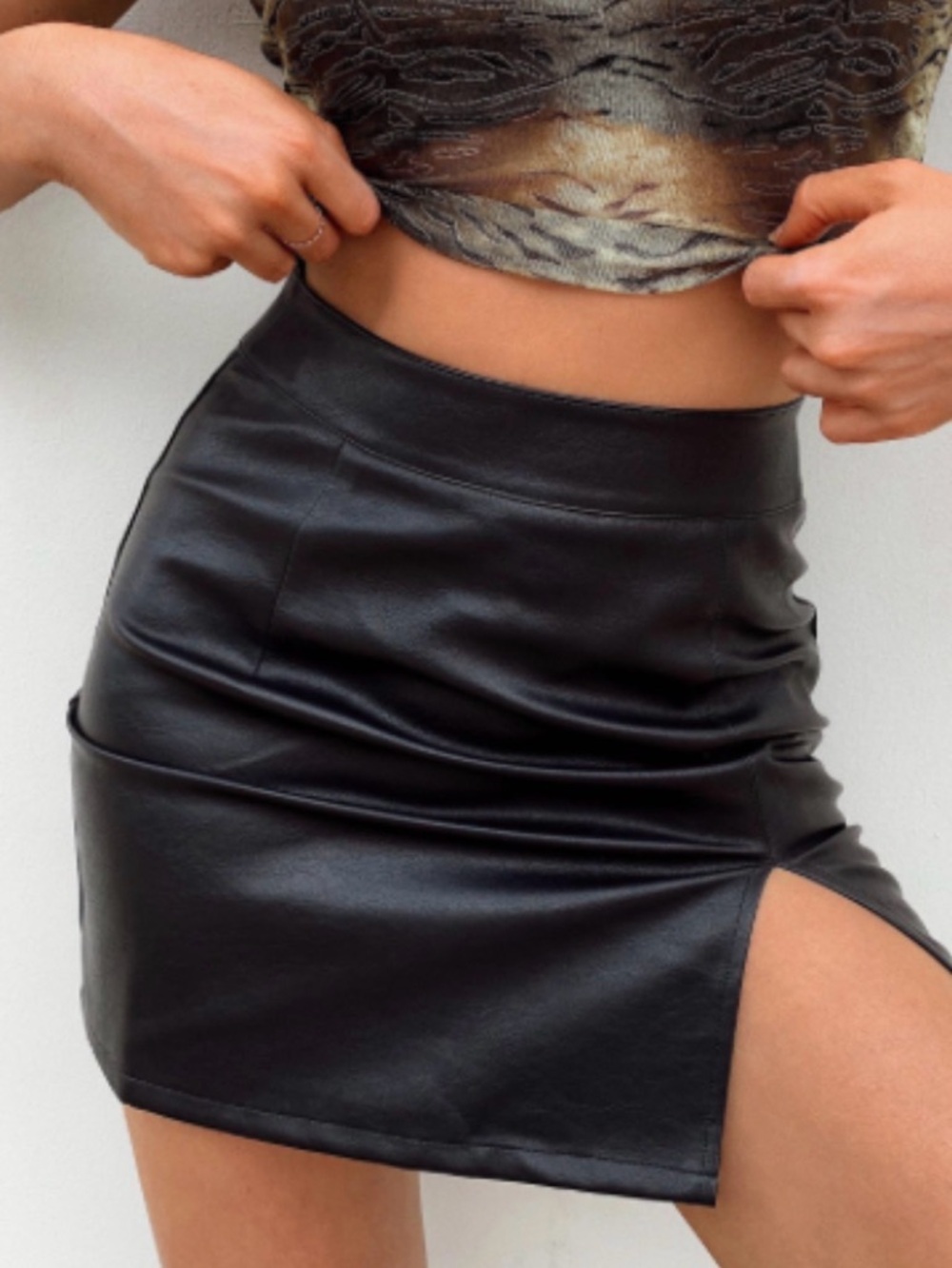 Princess Polly Lioness Black Faux Leather Mini Skirt with Side Slit